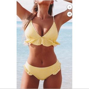 Yellow Gingham Ruffled Bikini